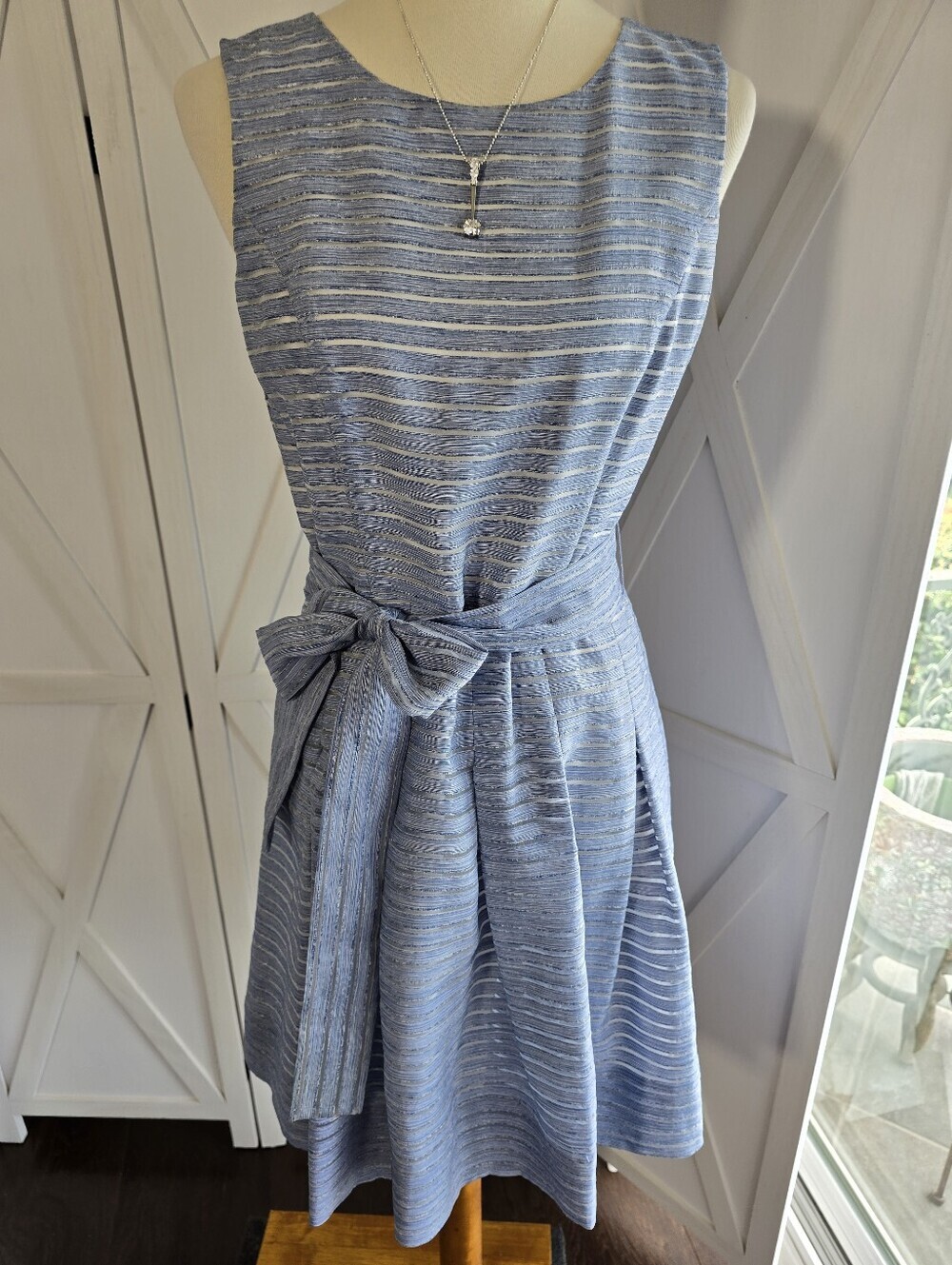 Tommy Hilfiger Light Blue Striped A-line Midi Dress